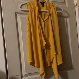 H&M Sleeveless Tie-Neck Blouse in Mustard Yellow